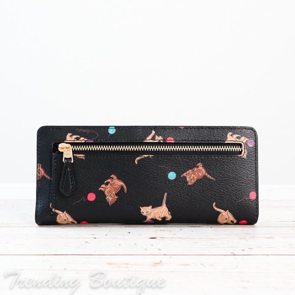 NWT Coach C6061 Slim Wallet With Cat Print in Brown Black Multi - Picture 2 of 8